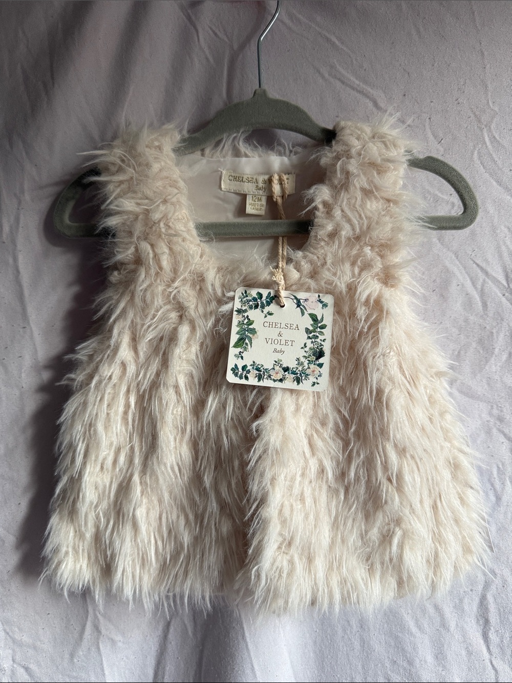 Chelsea & Violet Plush Baby Faux Fur Vest - Light Cream